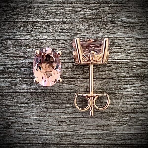 Morganite Stud Earrings 14K Rose Gold Rivers Edge Gems