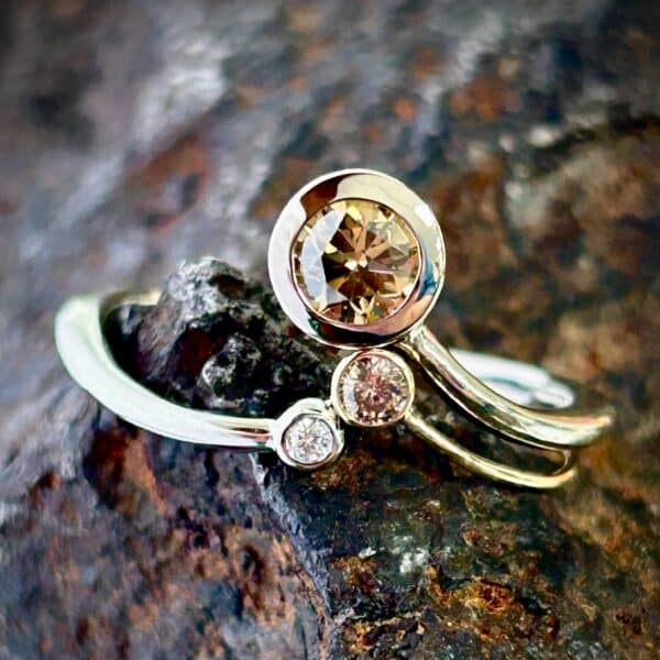 Multi Unexpected Colored Diamond Ring With Clean Lines Make This Ring Quietly Unforgettable.