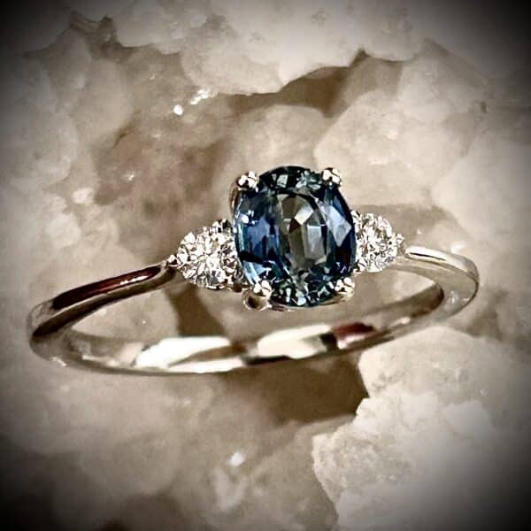 Elegant Natural Blue Sapphire And Diamond Ring In 14K White Gold By River’s Edge Gems