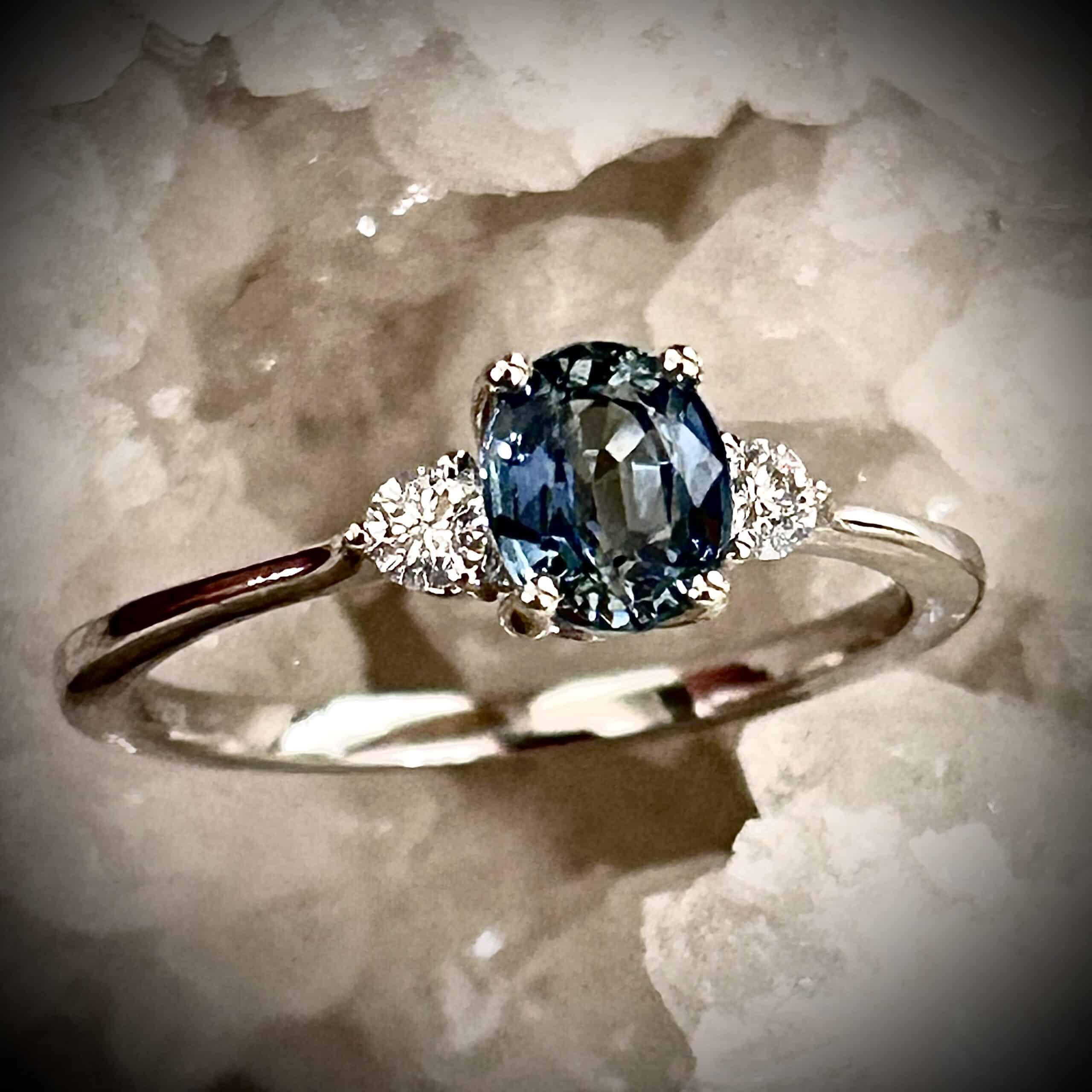 Elegant Natural Blue Sapphire And Diamond Ring In 14K White Gold By River’s Edge Gems