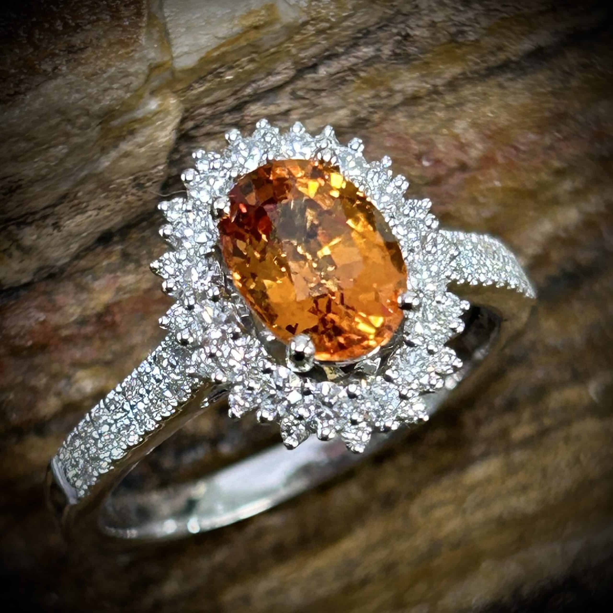 Handcrafted Orange Sapphire Diamond Ring