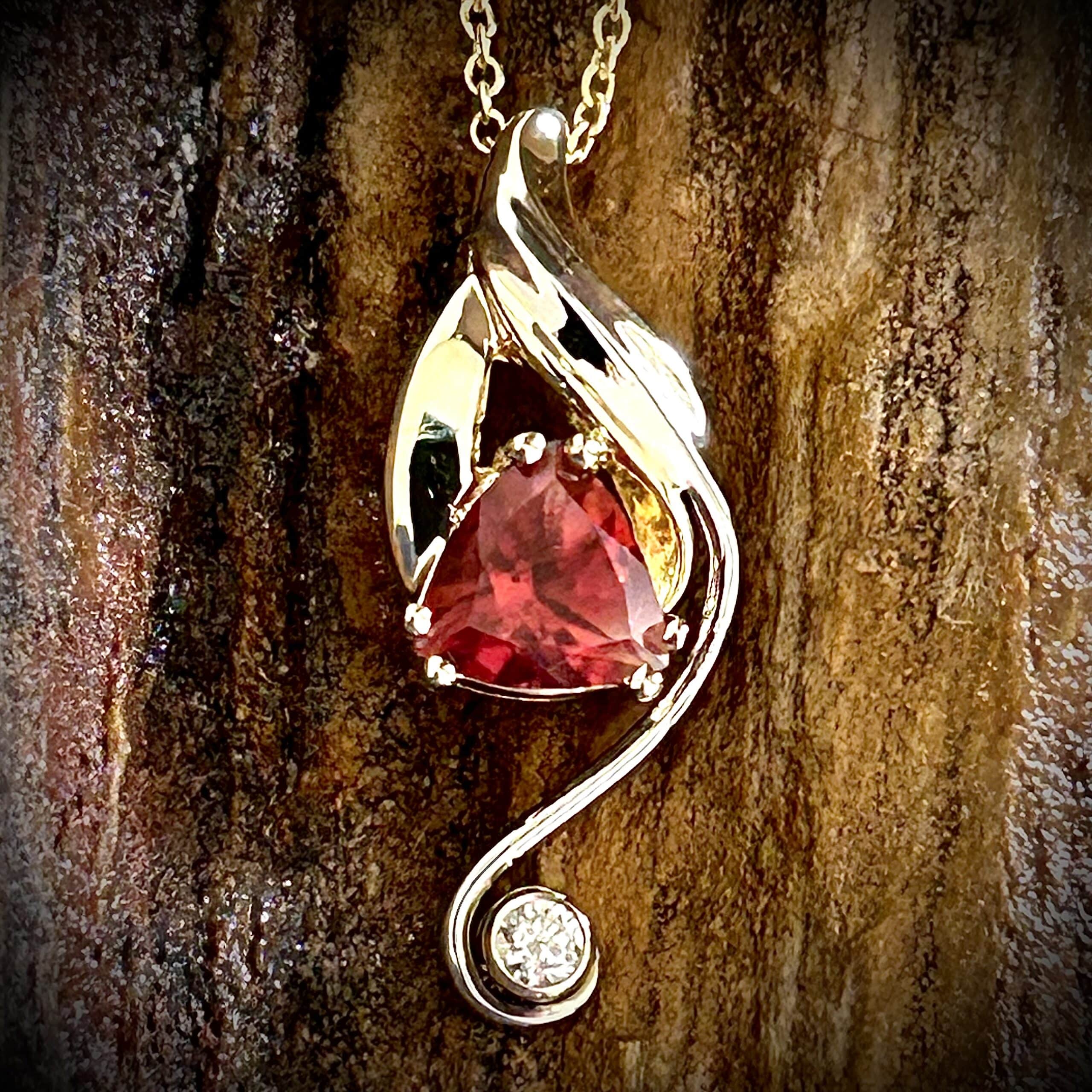 Sterling Silver Wave Pendant Necklace With Gemstone