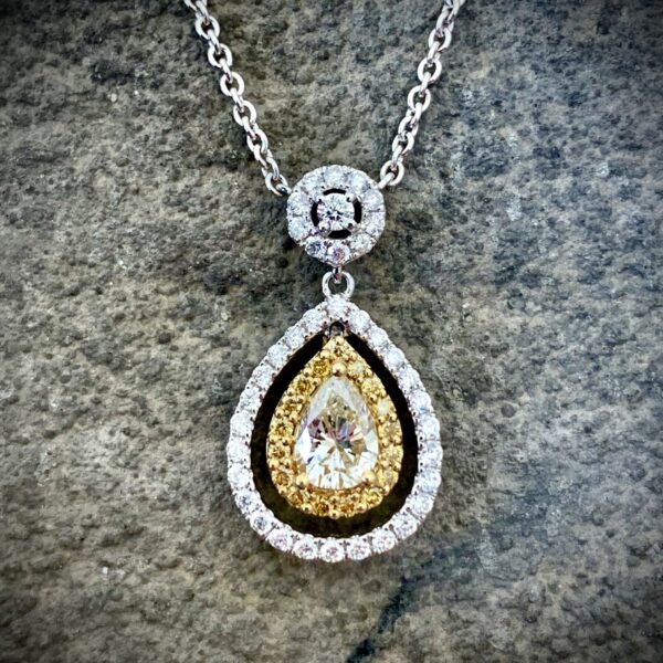Pear Shaped Diamond Necklace 18K White &Amp; Yellow Gold