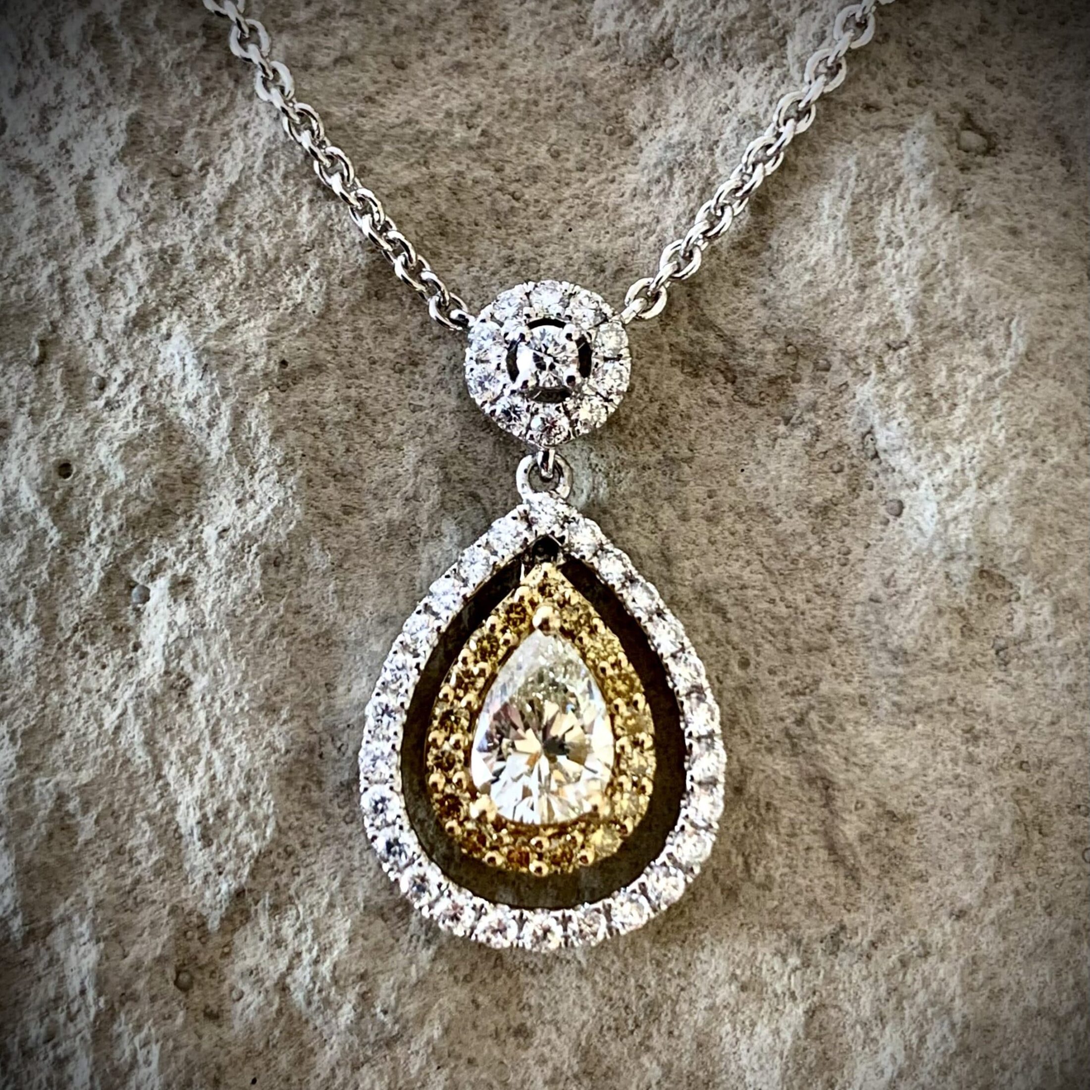 Pear Shaped Diamond Necklace 18K White &Amp;Amp; Yellow Gold