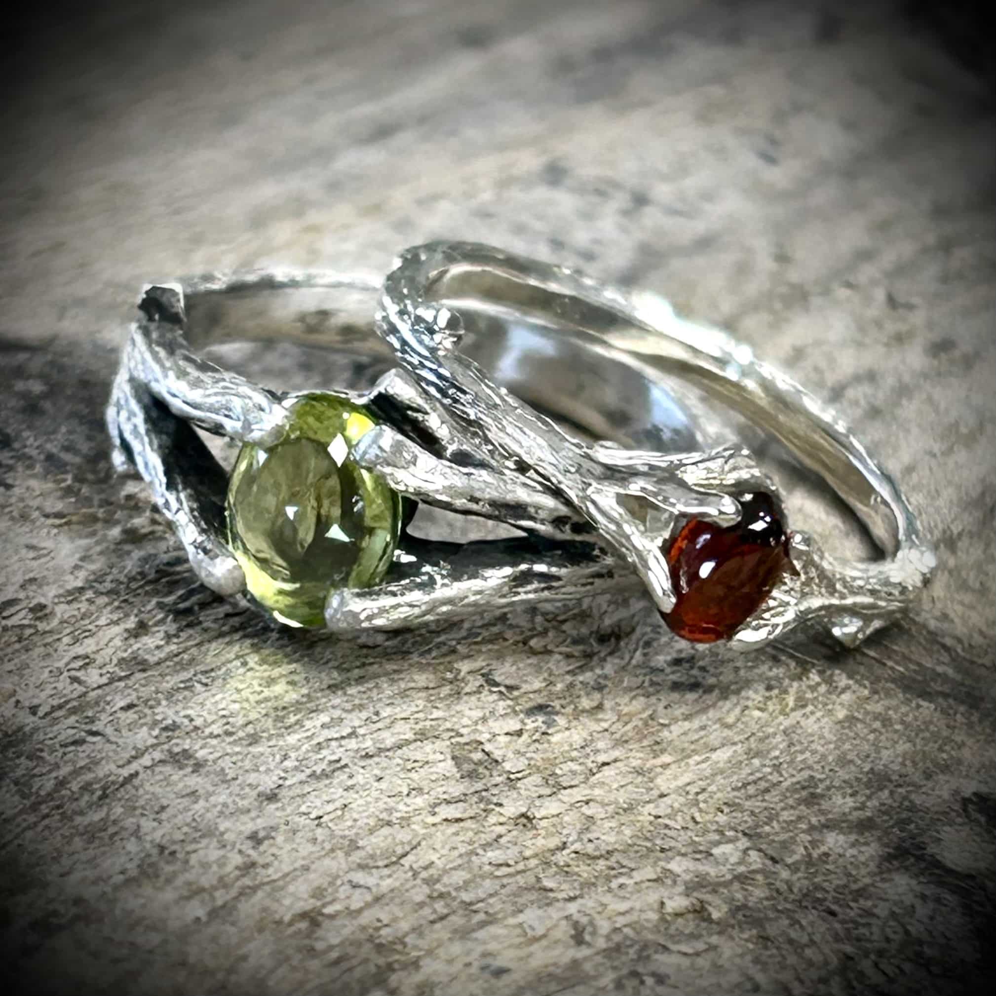 Peridot &Amp;Amp; Garnet Sterling Silver Twig Rings By River'S Edge Gems