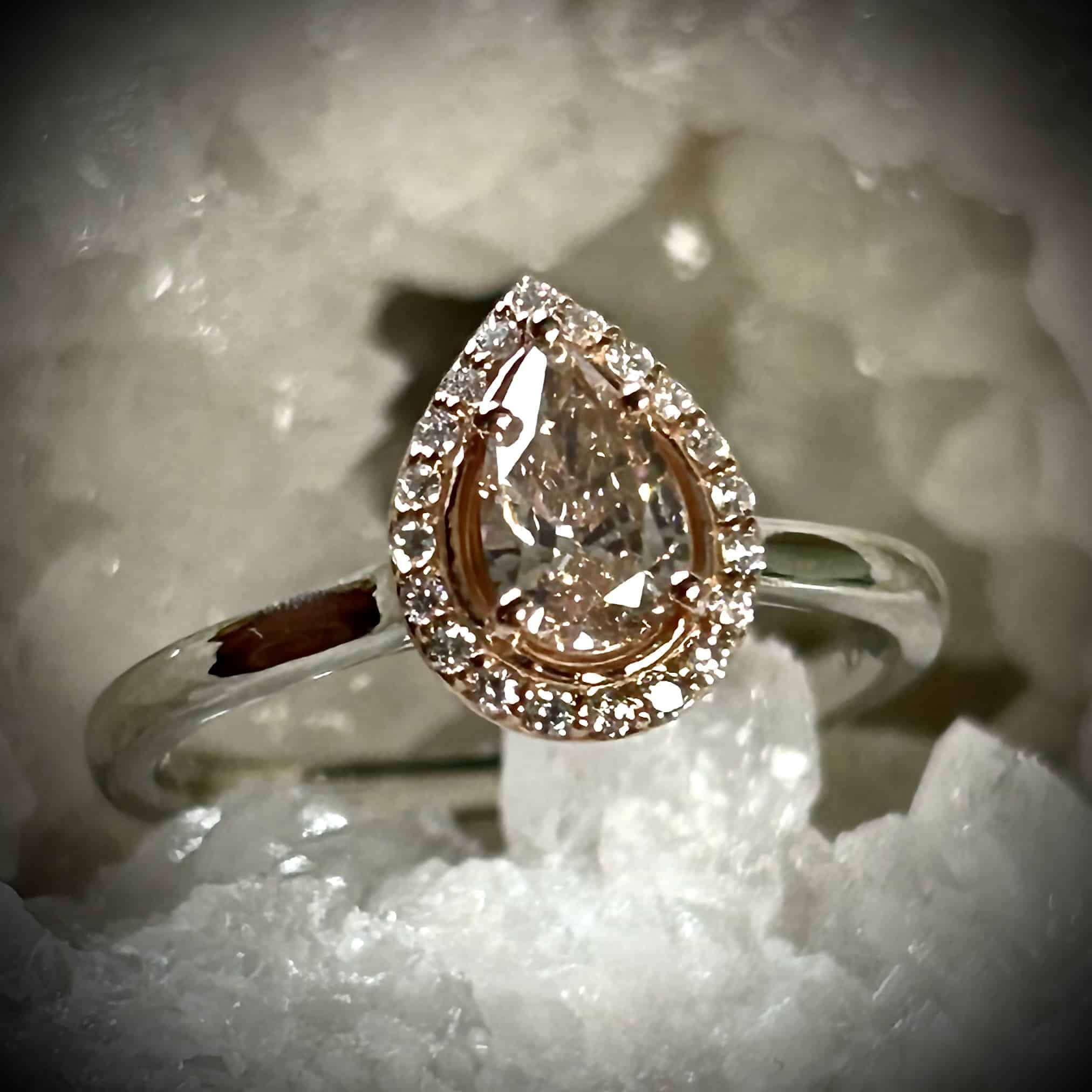 Stunning Pink Orange Pear Shaped Diamond Ring