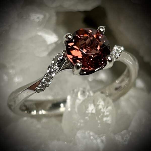 Pink Salmon Colored Tourmaline &Amp;Amp; Diamond Ring By Rivers Edge Gems (Side View)