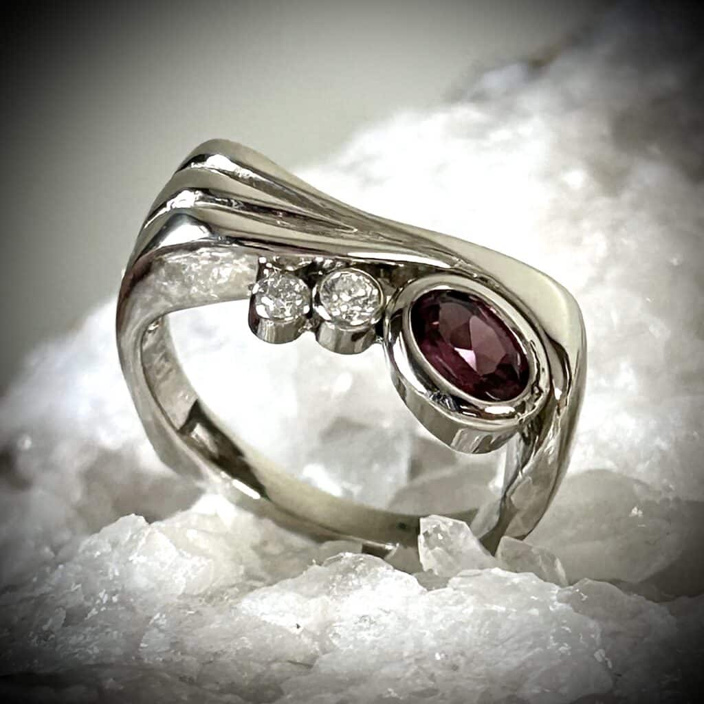 Pink Tourmaline Diamond Ring Set In 14K Gold