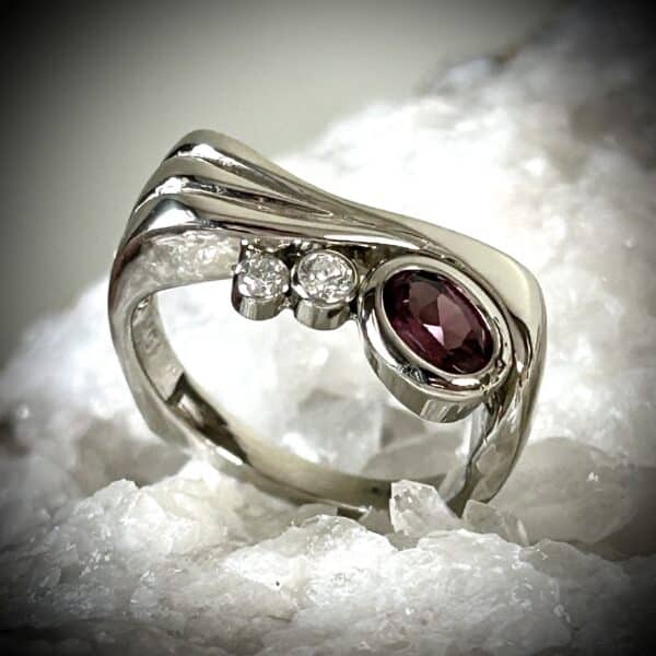 Pink Tourmaline Diamond Ring Set In 14K Gold