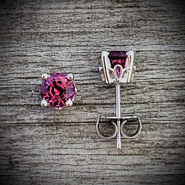 Rhodolite Garnet Stud Earrings 14K White Gold