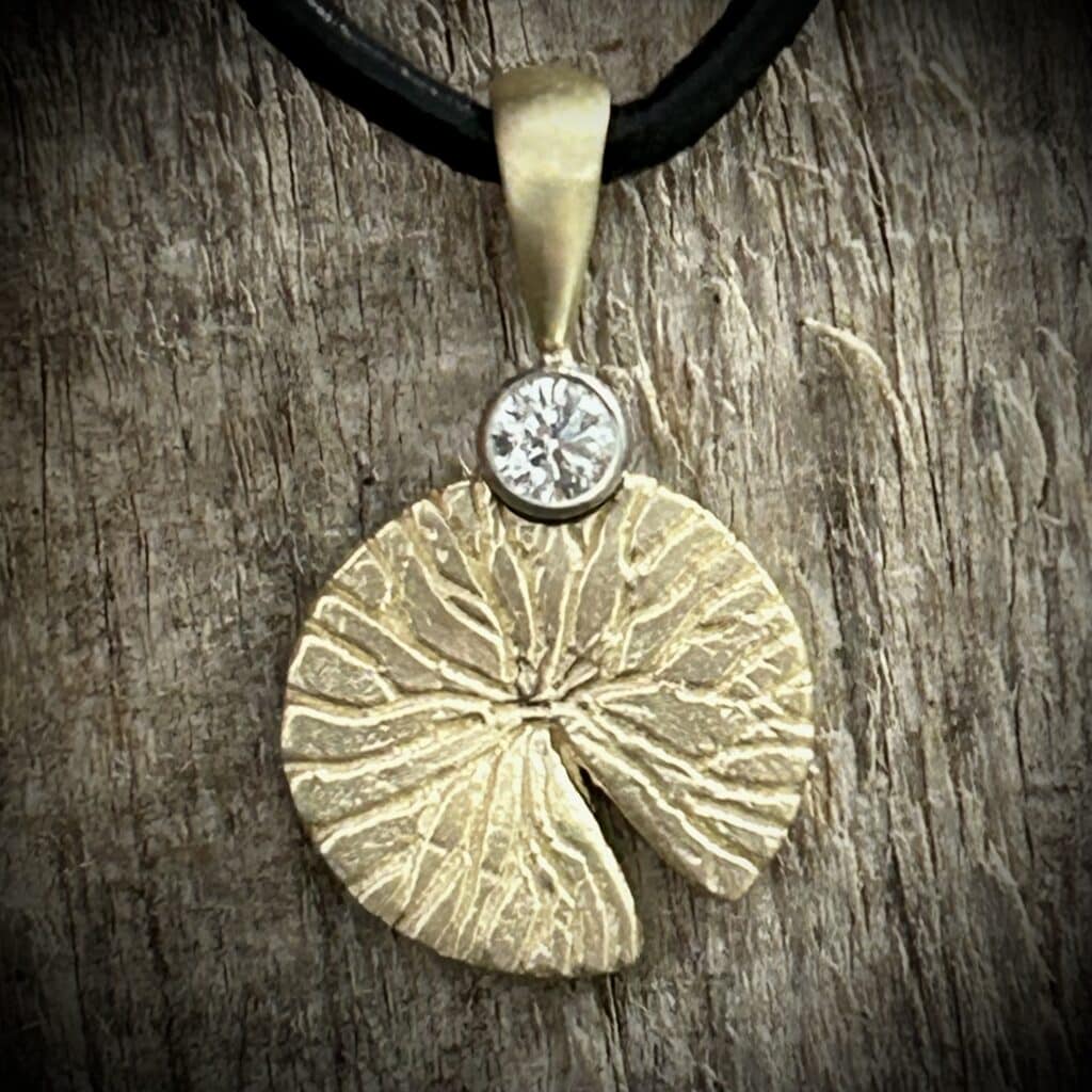 Gold Lily Pad &Amp; Diamond Pendant Set In 14K Yellow Gold From Rivers Edge Gems