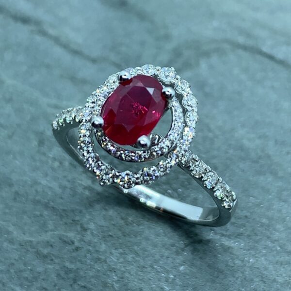 Ruby Diamond Ring 14K White Gold
