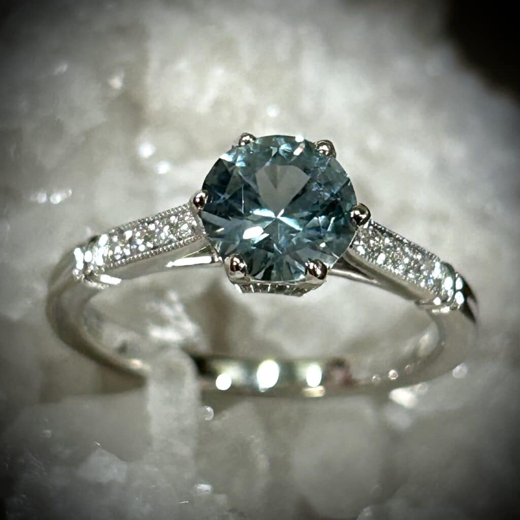 Montana Sapphire &Amp; Diamond Ring 14K White Gold By River'S Edge Gems