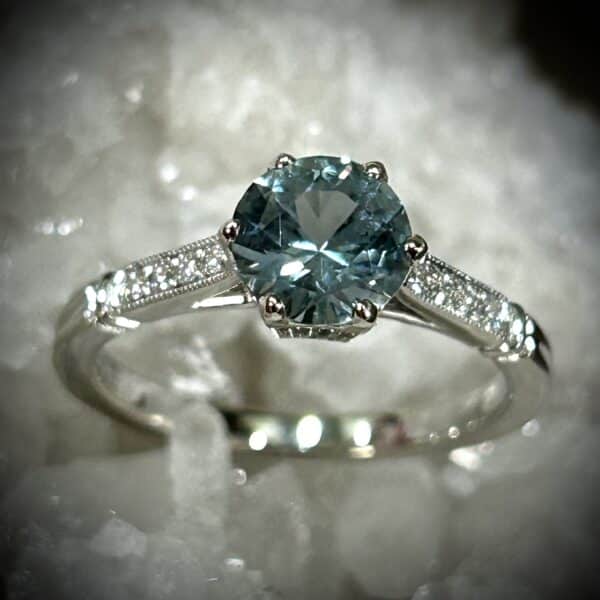 Montana Sapphire &Amp; Diamond Ring 14K White Gold By River'S Edge Gems