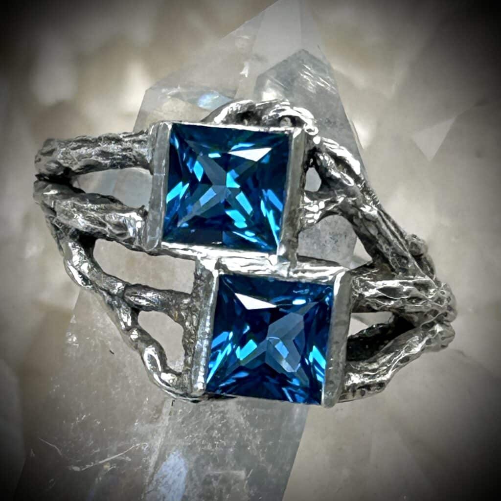 Sterling Silver Branch Ring With Glacier Blue Topaz - Handcrafted Jewelry By River'S Edge Gems