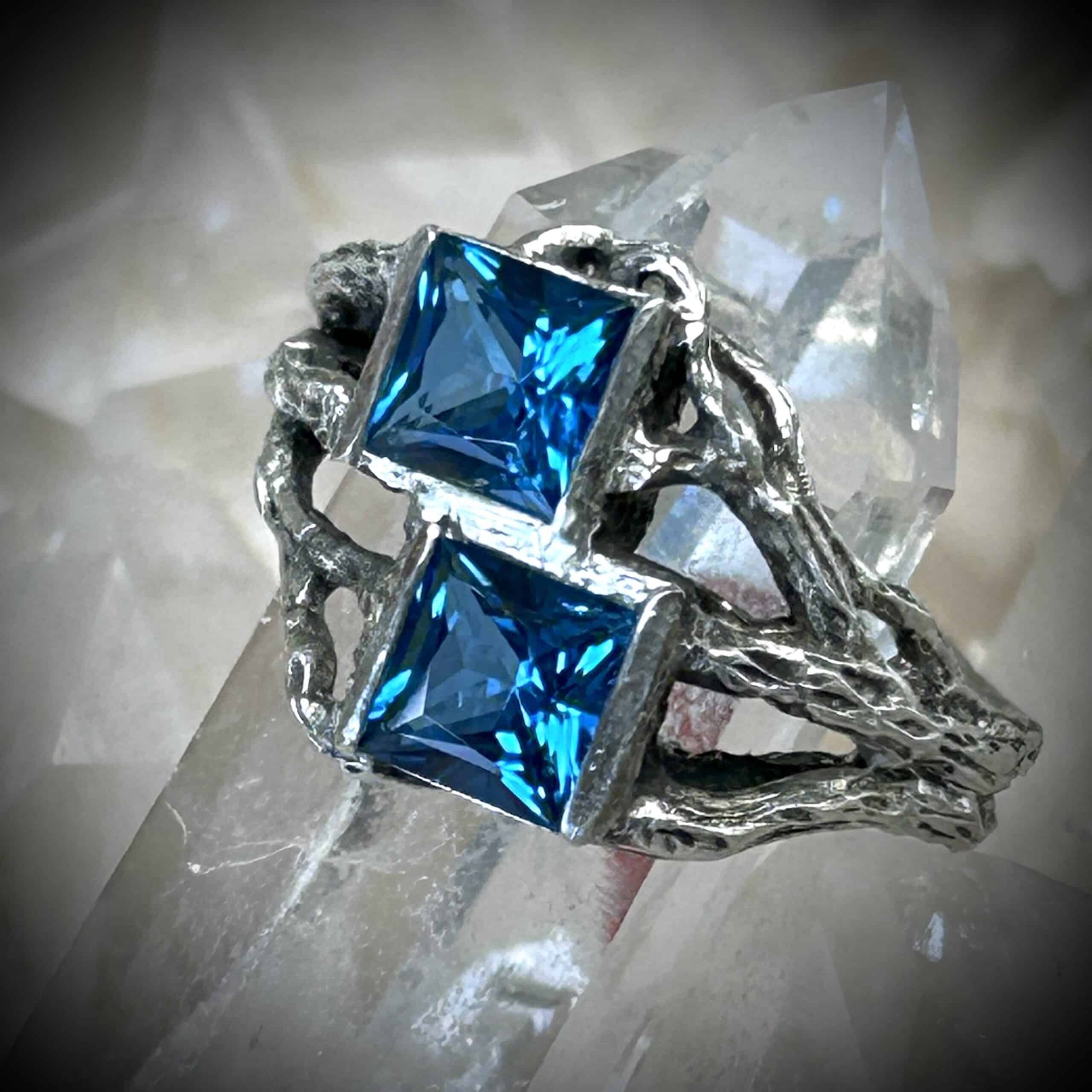 Sterling Silver Branch Ring With Glacier Blue Topaz - Handcrafted Jewelry By River'S Edge Gems