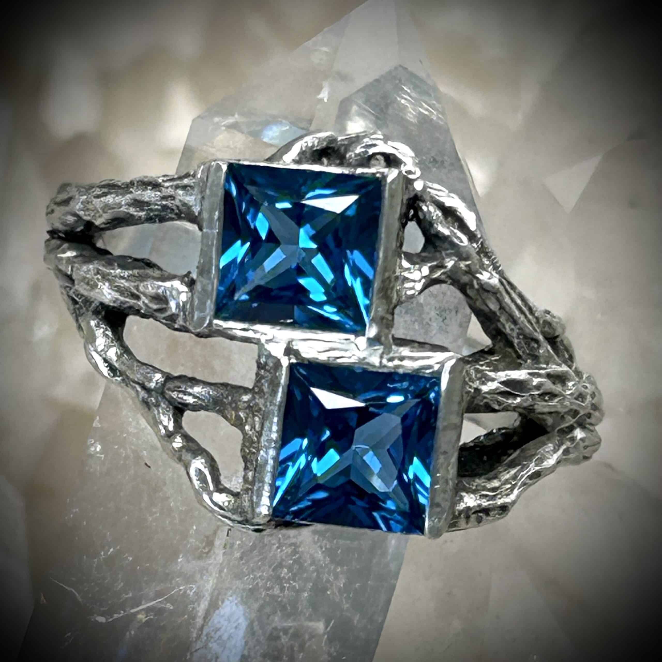 Sterling Silver Branch Ring With Glacier Blue Topaz - Handcrafted Jewelry By River'S Edge Gems
