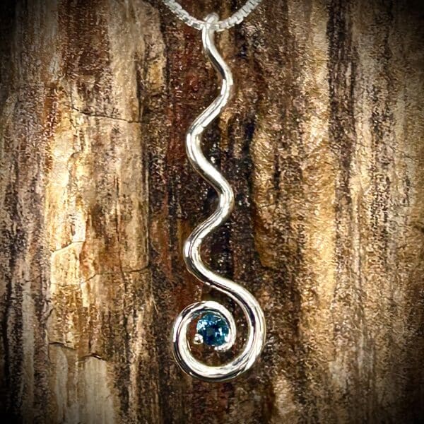 Fun Blue Topaz Gemstone Large Wavey Pendant In Sterling Silver By River'S Edge Gems