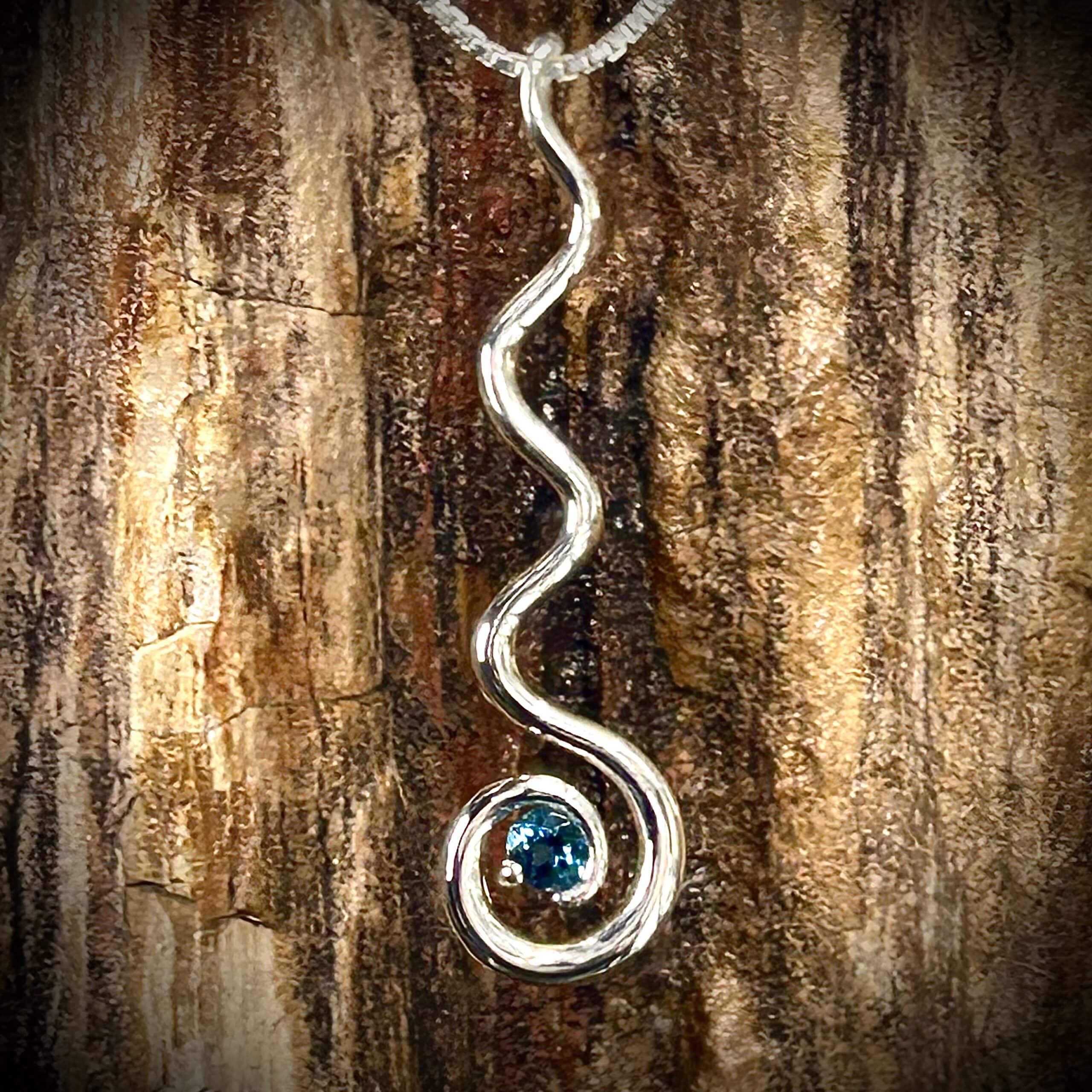 Sterling Silver Wave Pendant Necklace With Gemstone