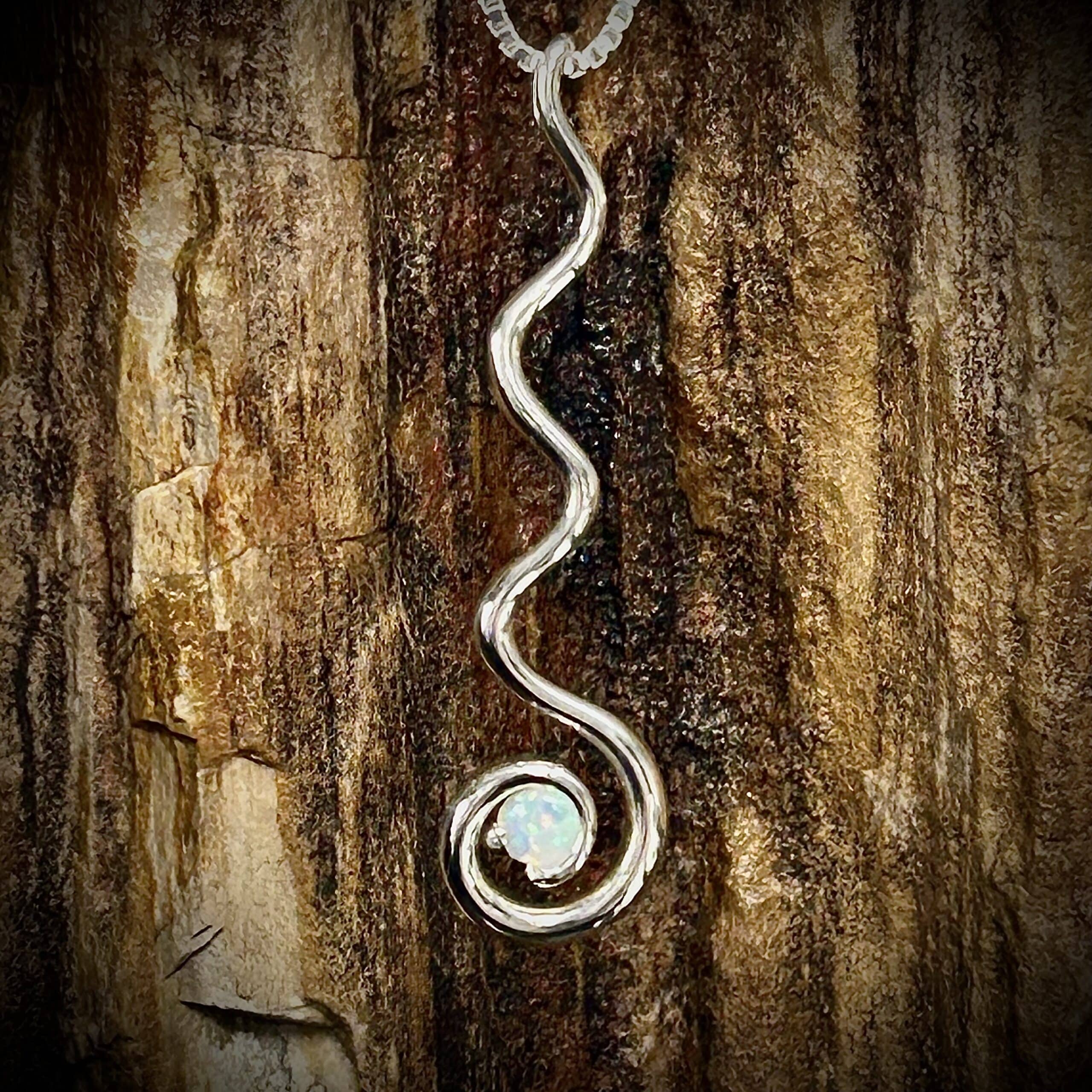 White Opal Gemstone Set In A Large Wave Pendant In Sterling Silver By River'S Edge Gems