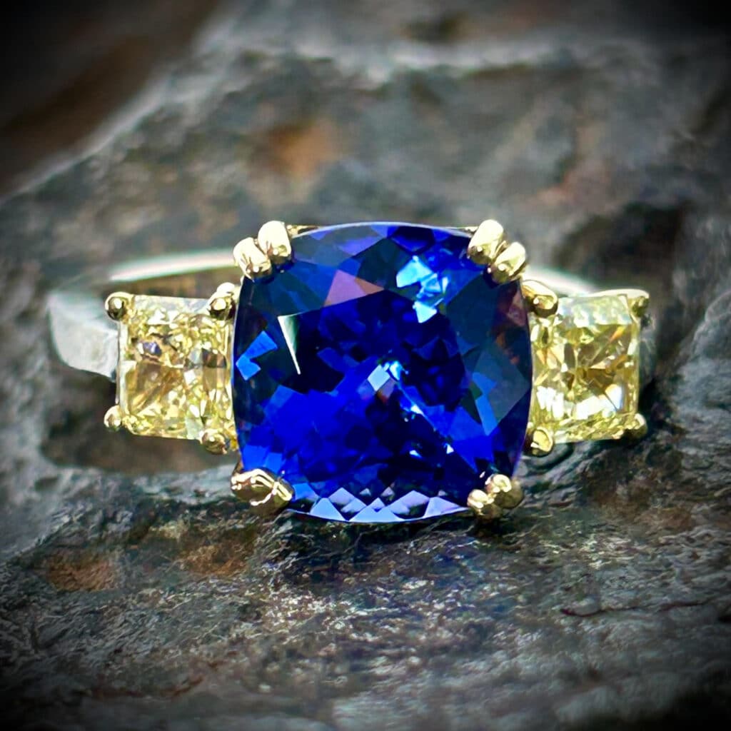 Tanzanite Yellow Diamond Ring With 3.30 Carat Tanzanite. #Tanzanitering