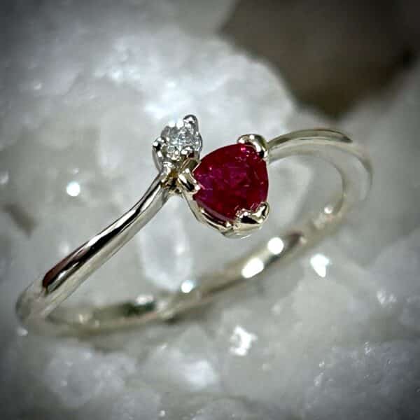 Trillion Cut Ruby And Diamond Ring Set In 14K Yellow Gold