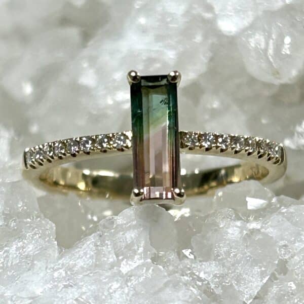 Watermelon Tourmaline &Amp; Diamond Ring