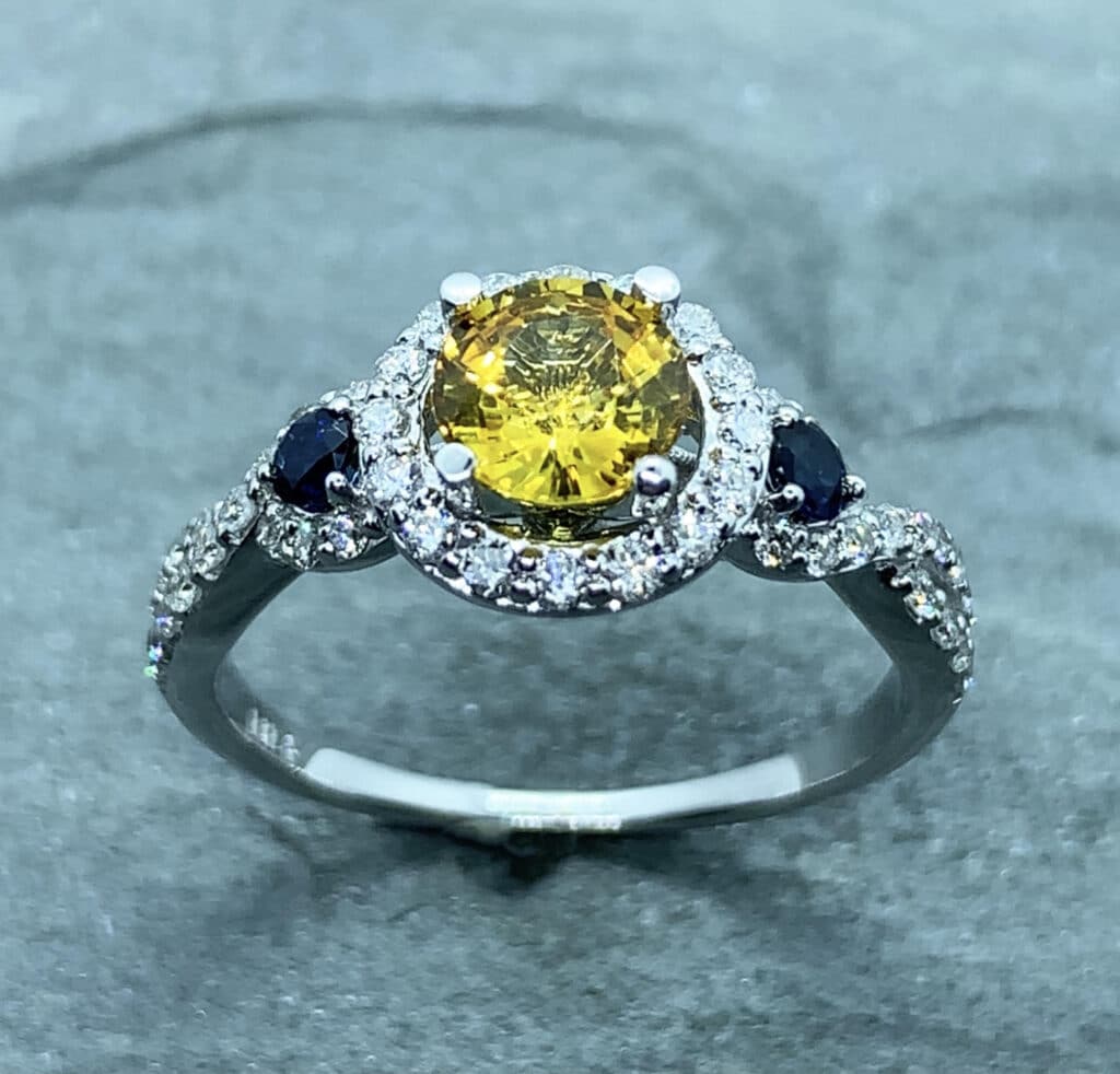Yellow Sapphire Ring With Blue Sapphires &Amp; Diamonds Rivers Edge Gems
