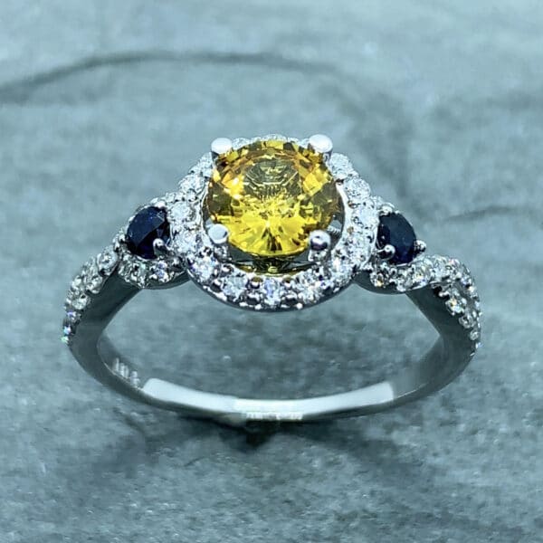 Yellow Sapphire Ring with Blue Sapphires & Diamonds Rivers Edge Gems